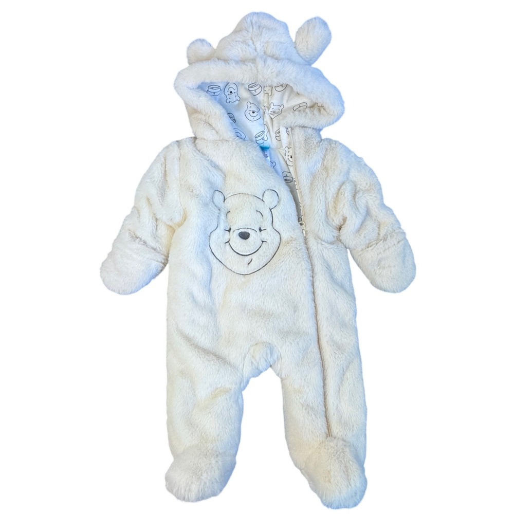 Disney Baby Winnie‎ the Pooh Faux Fur Pram Suit Hooded Bunting Cream 3-6M